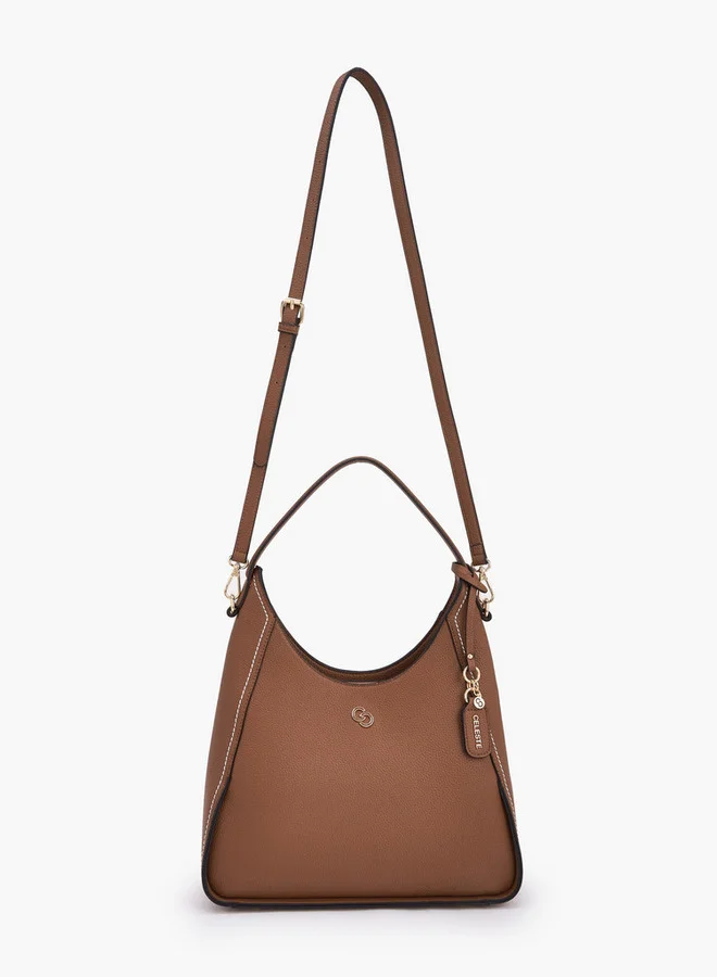 سيليست Textured Shoulder Bag With Zip Closure